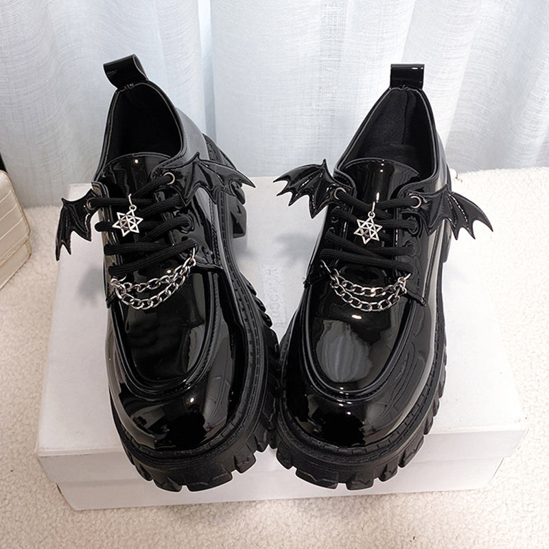 Lolita Gothic Wings Star Chain Mary Janes Shoes