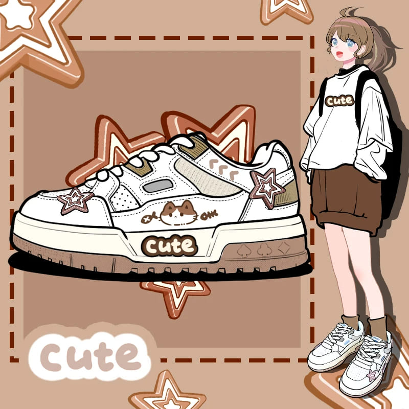 Kawaii Cartoon Cute Kitty Stars Sneakers