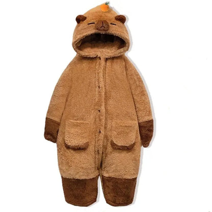 Kawaii Cartoon Capybara Plush Hooded Pajamas Set