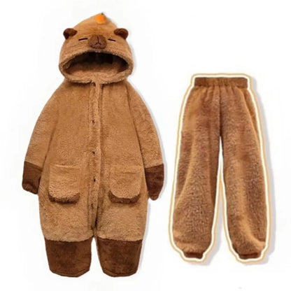 Kawaii Cartoon Capybara Plush Hooded Pajamas Set