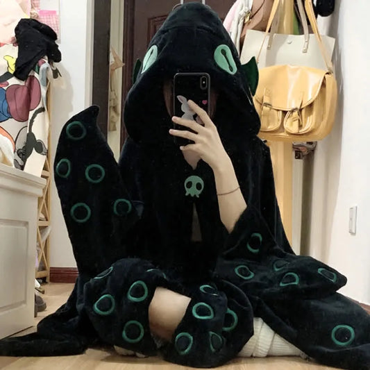 Kawaii Cartoon Octopus Hooded Blanket Pajamas