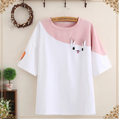 Kawaii Cartoon Bunny Carrot Print T-Shirt