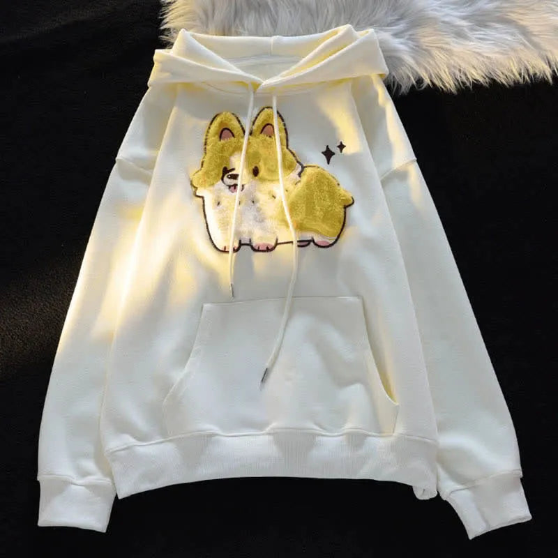 Cartoon Puppy Flocking Print Sweatshirt Hoodie