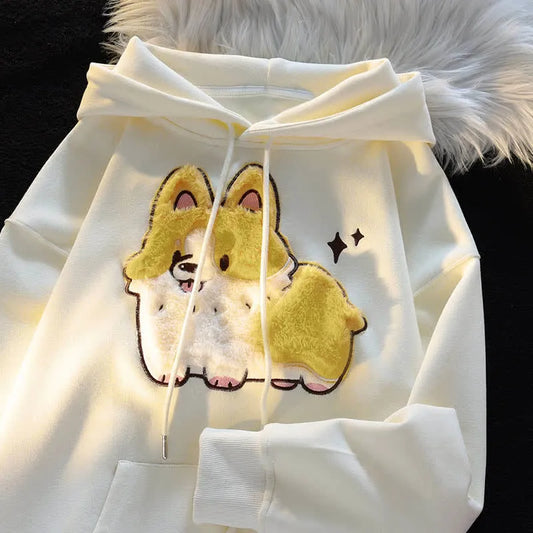 Cartoon Puppy Flocking Print Sweatshirt Hoodie