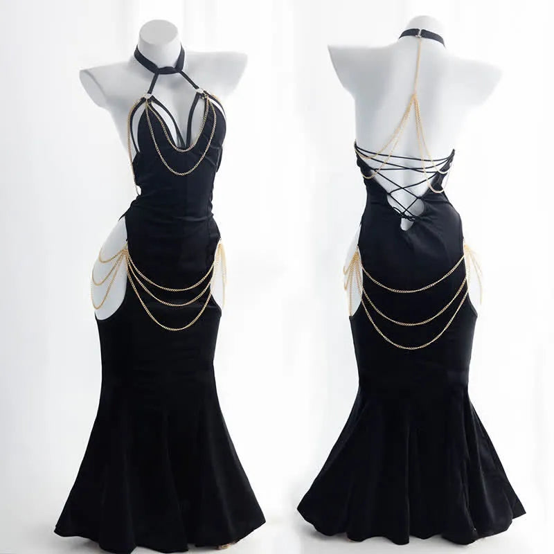 Sexy Open Chest Backless Chain Fishtail Dress