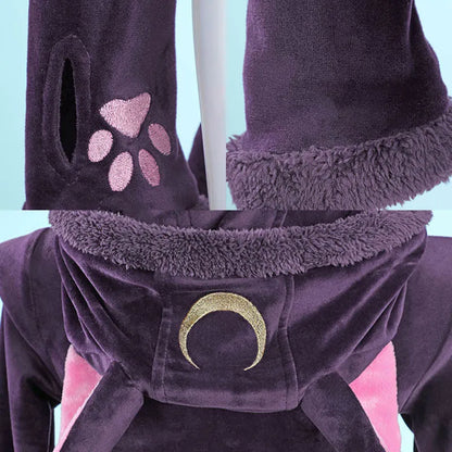 Cosplay Sexy Cat Zipper Belt Plush Slim Jumpsuit Lingerie