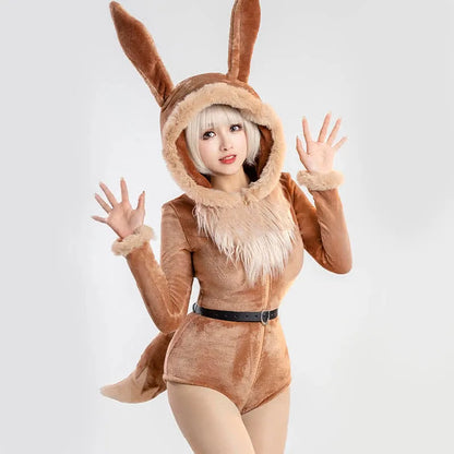 Cosplay Sexy Fox Zipper Plush Jumpsuit Lingerie