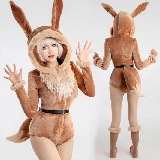 Cosplay Sexy Fox Zipper Plush Jumpsuit Lingerie