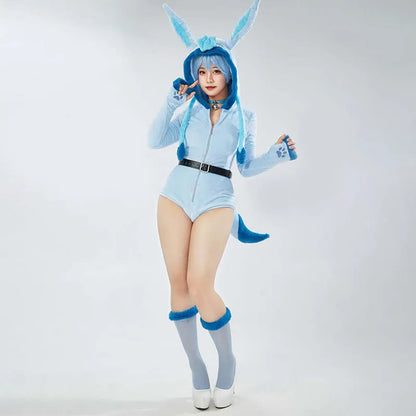 Cosplay Cartoon Bunny Long Ears Zipper Plush Jumpsuit Lingerie