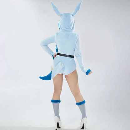 Cosplay Cartoon Bunny Long Ears Zipper Plush Jumpsuit Lingerie