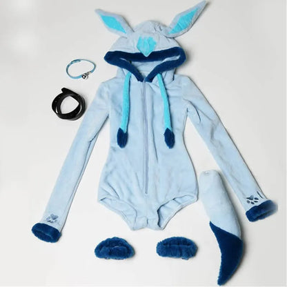 Cosplay Cartoon Bunny Long Ears Zipper Plush Jumpsuit Lingerie