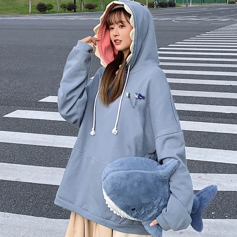 Kawaii Cartoon Shark Brooch Sweatshirt Hoodie