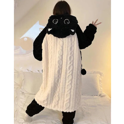 Kitty Cat Letter Embroidery Plush Hooded Pajamas Set