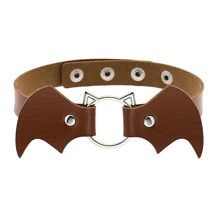 Bat Wings Kitty Cat Leather Choker Collar