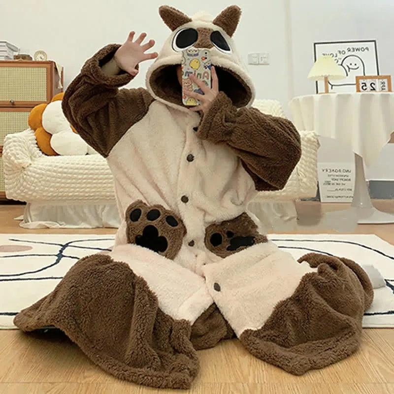 Cute Cartoon Kitty Hooded Pajamas Set
