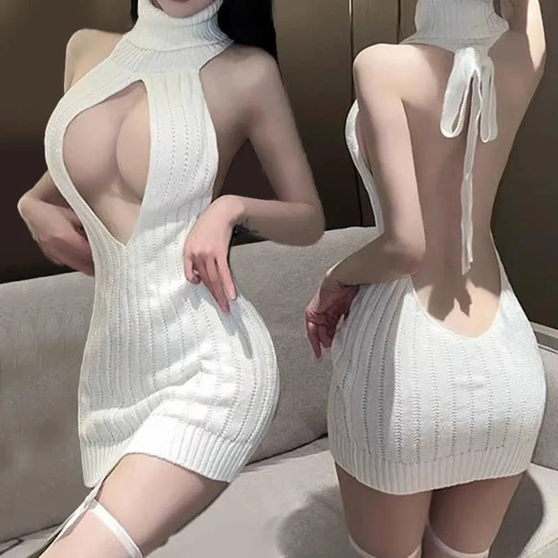 Sexy Hollow Out Pullover Backless Virgin Killer Sweater