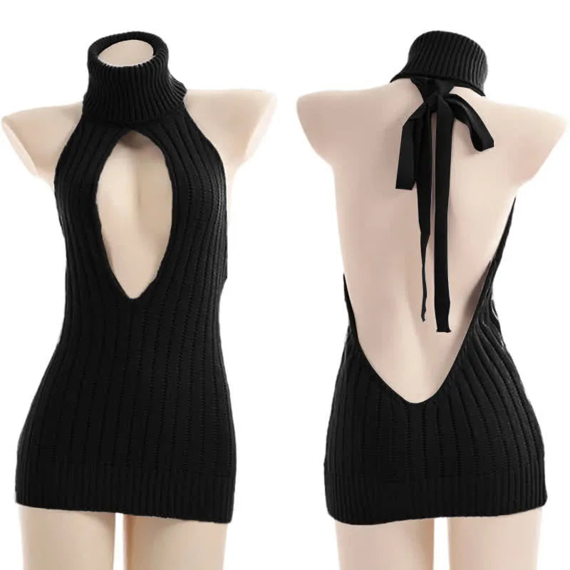 Sexy Hollow Out Pullover Backless Virgin Killer Sweater