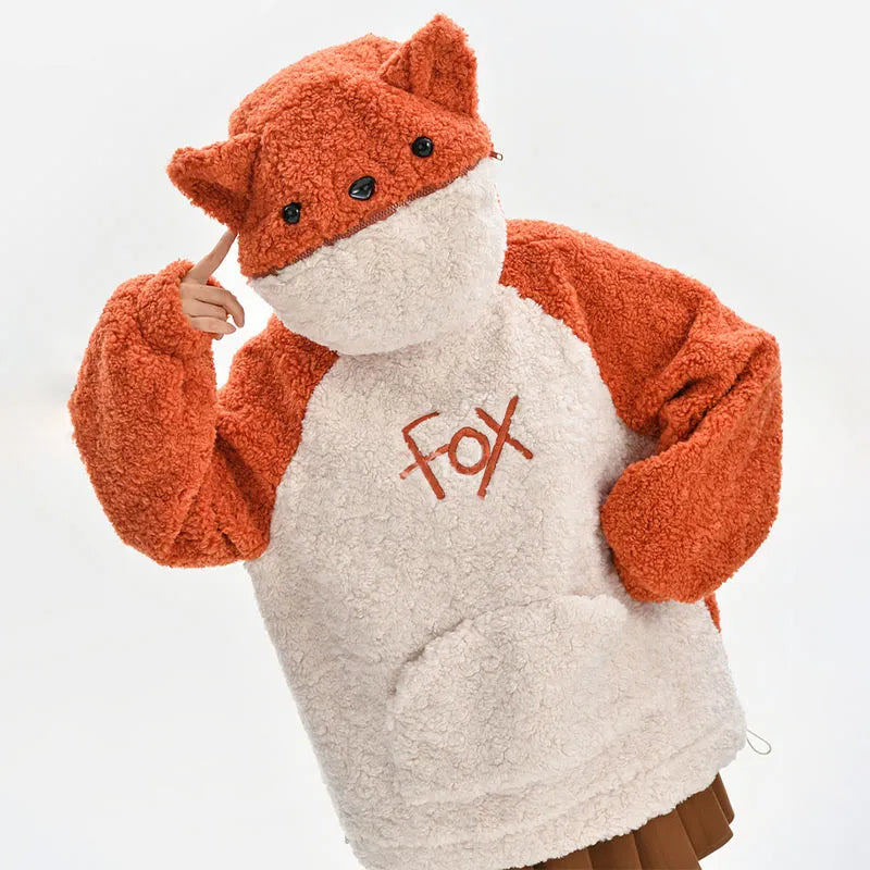 Kawaii Fox Letter Embroidery Loose Hoodie