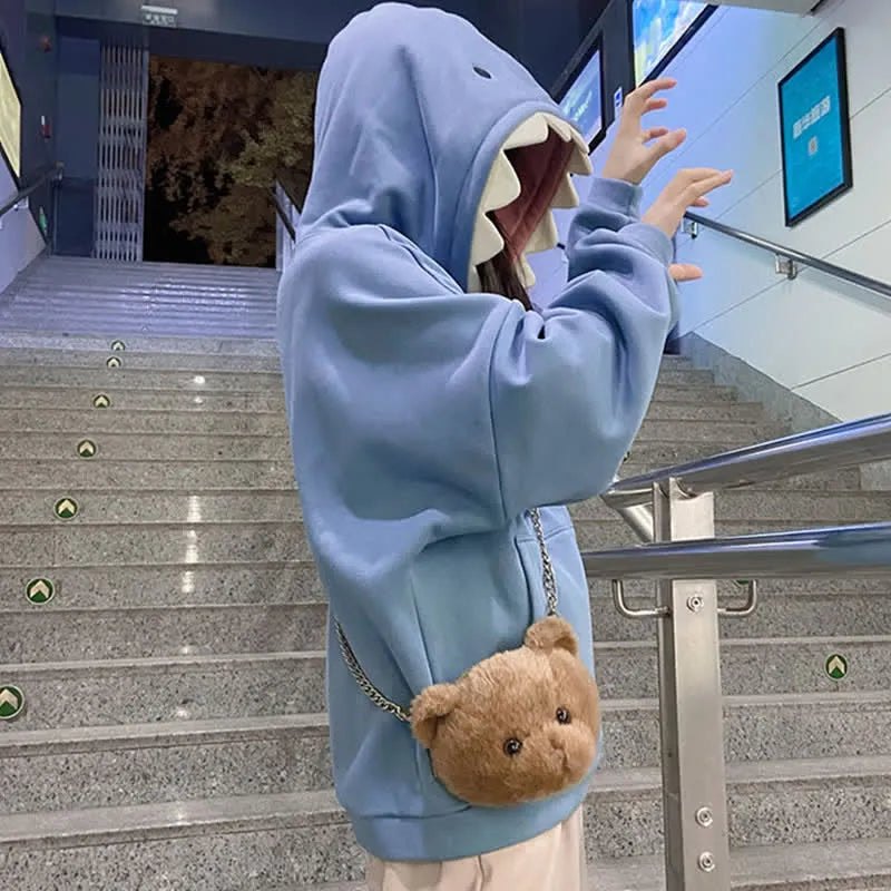 Kawaii Cartoon Shark Brooch Sweatshirt Hoodie