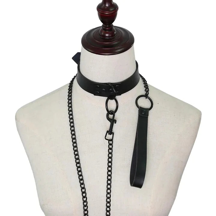 Leather Collar With Chain Chocker