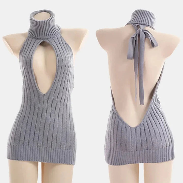 Sexy Hollow Out Kitty Pullover Backless Virgin Killer Sweater