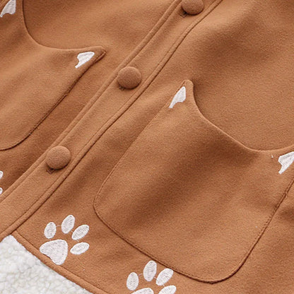 Kitty Cat Paws Embroidery Hooded Coat