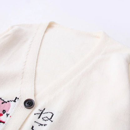 Japanese Cartoon Cat Print Sweater Shirt Denim Pants Set