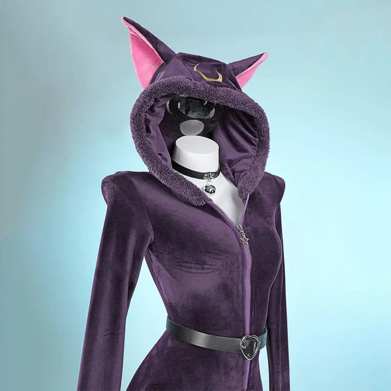 Cosplay Sexy Cat Zipper Belt Plush Slim Jumpsuit Lingerie