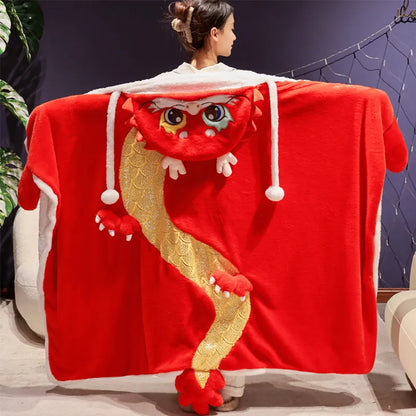 Cute Cartoon Dragon Plush Wearable Hooded Blanket
