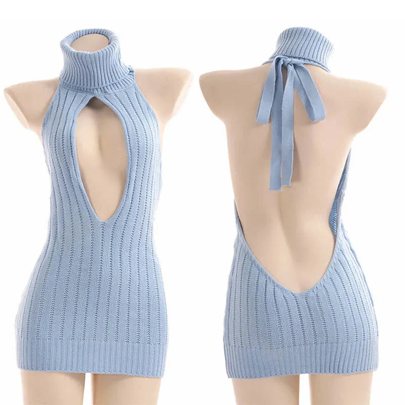 Sexy Hollow Out Pullover Backless Virgin Killer Sweater