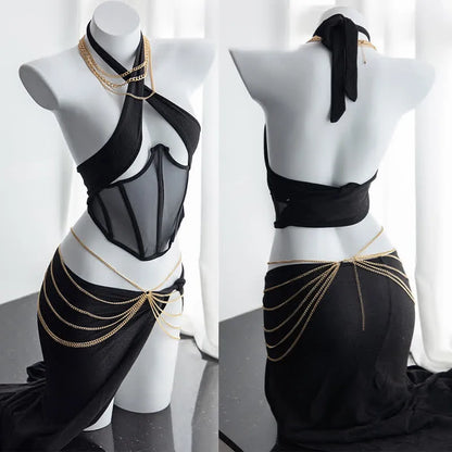 Sexy Cosplay Hollow Out Chain Lingerie Set