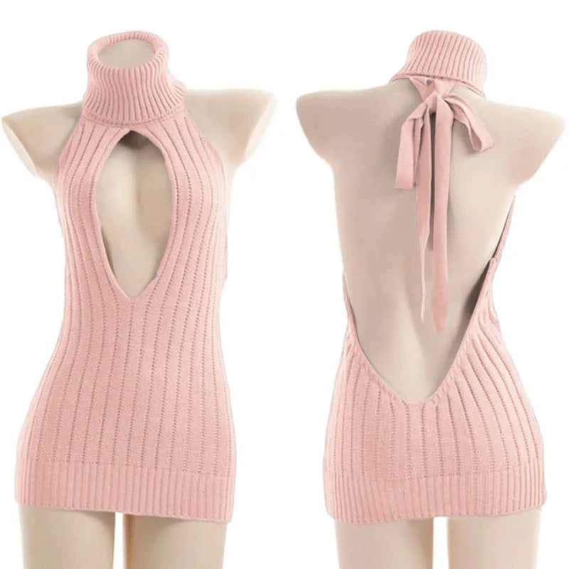 Sexy Hollow Out Pullover Backless Virgin Killer Sweater