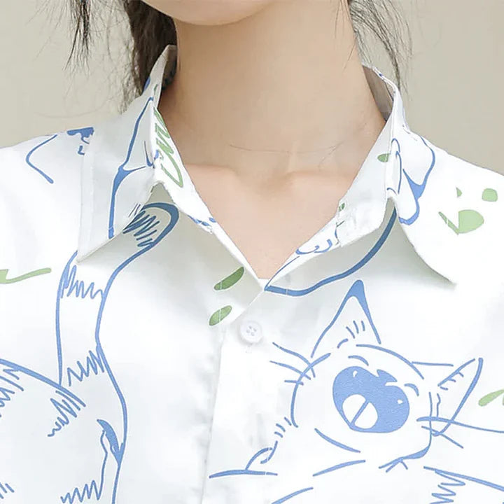 Cartoon Kitty Cat Paw Star Print T-Shirt