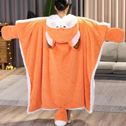 Kawaii Cartoon Fox Plush Cape Hooded Blanket Pajamas