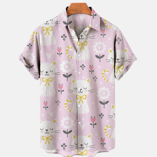 Cartoon Floral Ribbon Kitty Cat Shirt