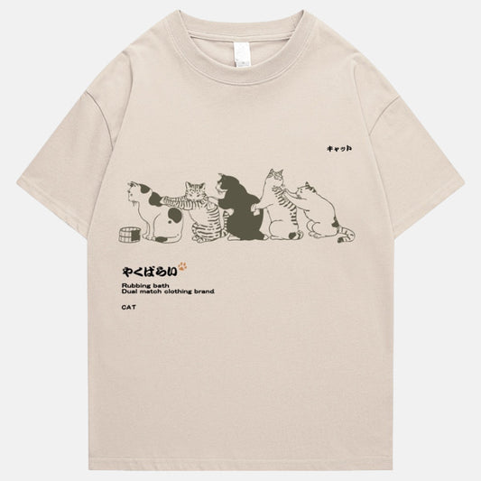 Japanese Streetwear Kanji Harajuku Cat T-Shirt