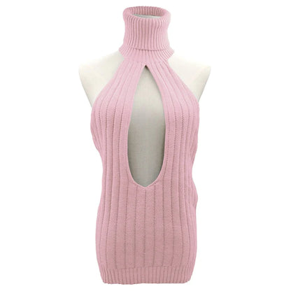 Sexy Hollow Out Pullover Backless Virgin Killer Sweater