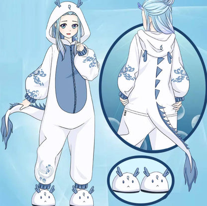 Kawaii Cartoon Dragon Plush One-Piece Hooded Pajamas