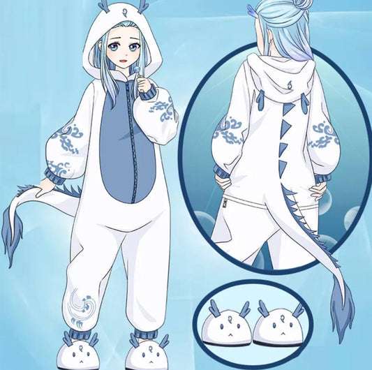 Kawaii Cartoon Dragon Plush One-Piece Hooded Pajamas