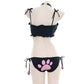 Cute Kitty Cat Paw Print Hollow Lingerie Set