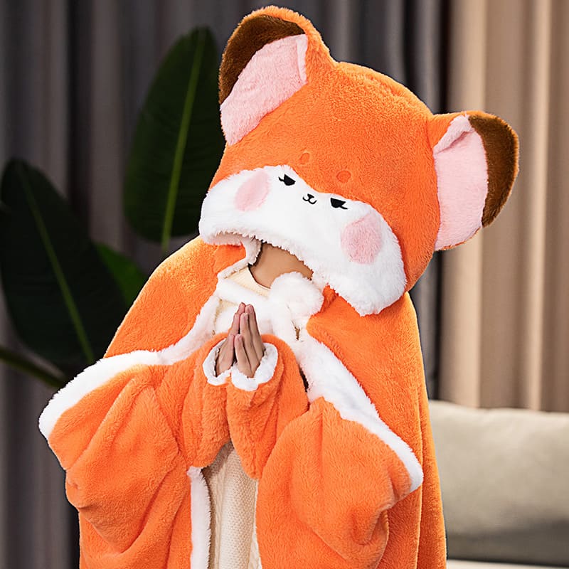 Kawaii Cartoon Fox Plush Cape Hooded Blanket Pajamas – Meowhiskers