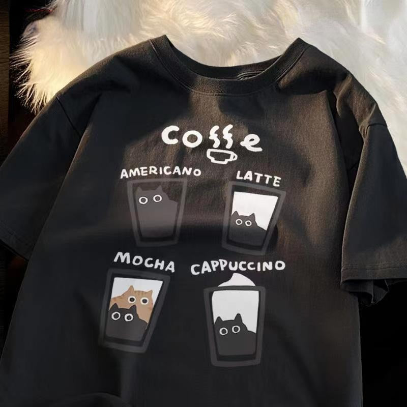 Retro Morning Coffee Cat T-Shirt