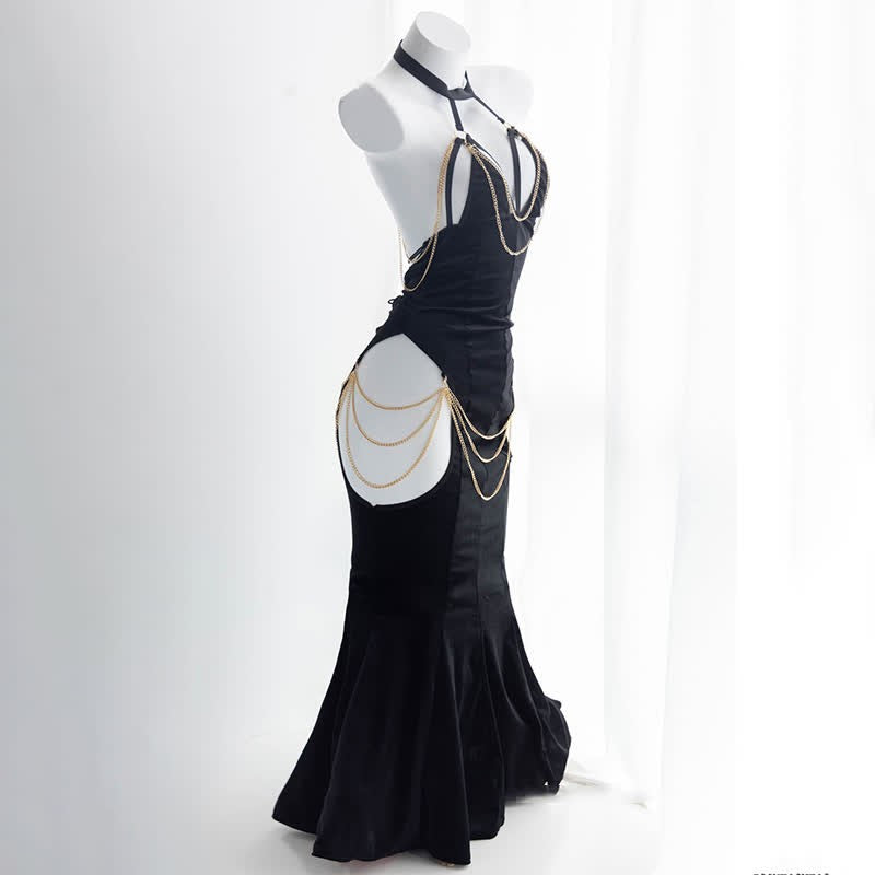 Sexy Open Chest Backless Chain Fishtail Dress