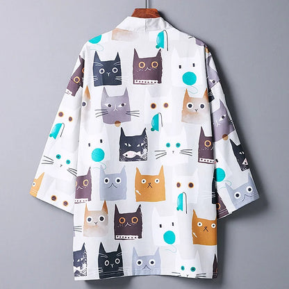 Japanese Cartoon Cat Print Kimono
