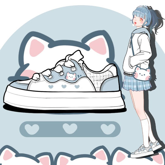 Kawaii Cartoon Kitty Cat Love Heart Sneakers
