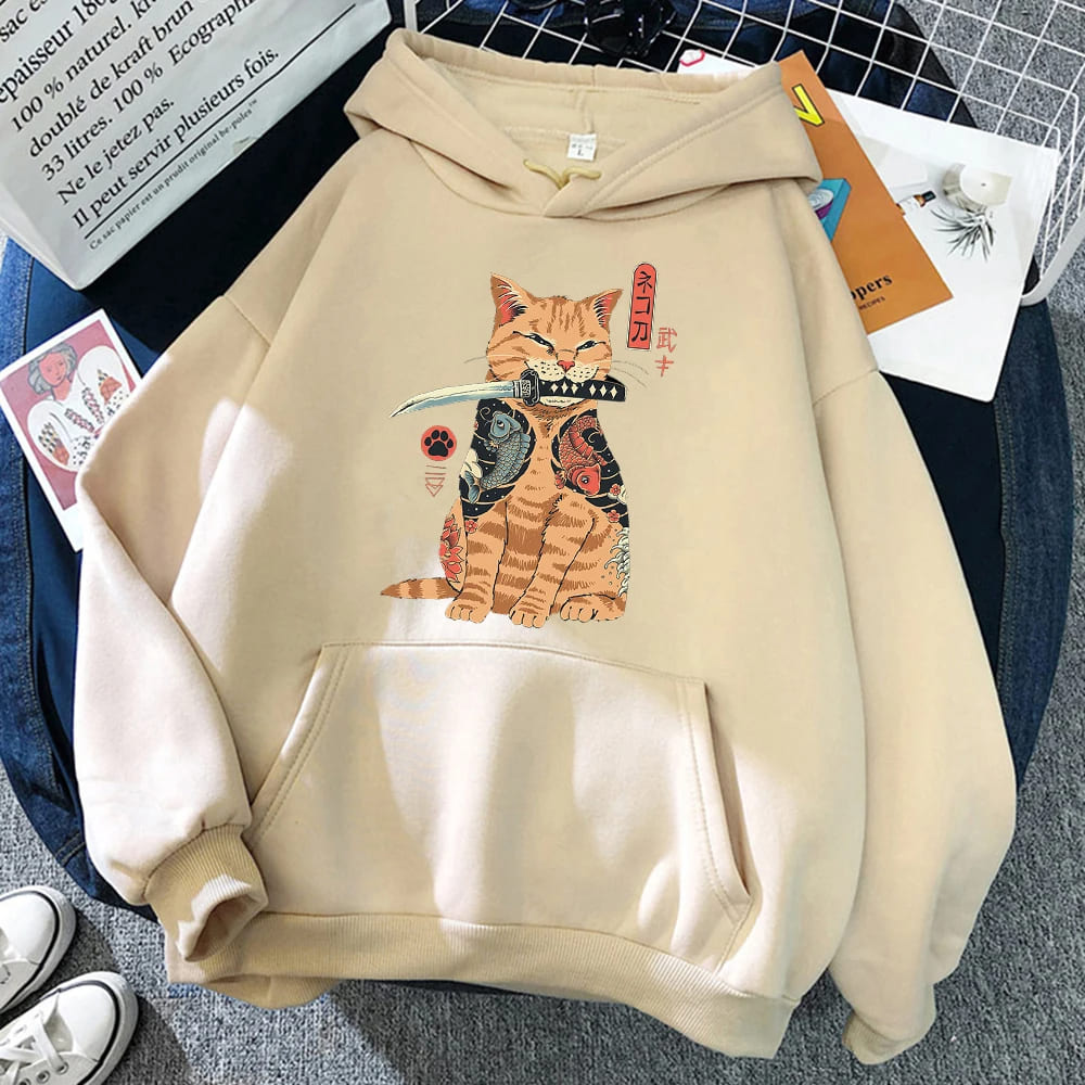 Samurai Katana Orange Cat Hoodie