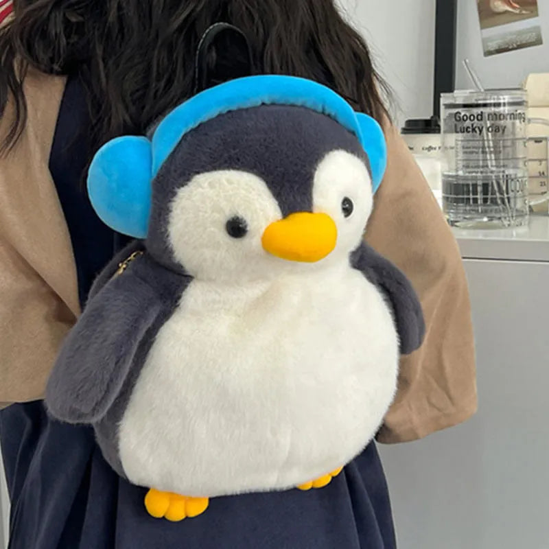 Kawaii Penguin Headphones Plush Backpack