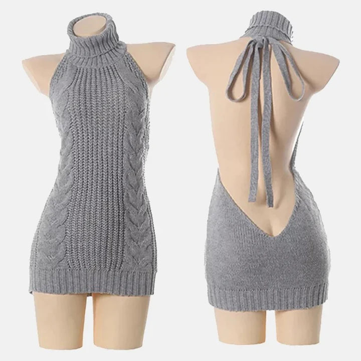 Backless Off-Shoulder Virgin Killer Sweater