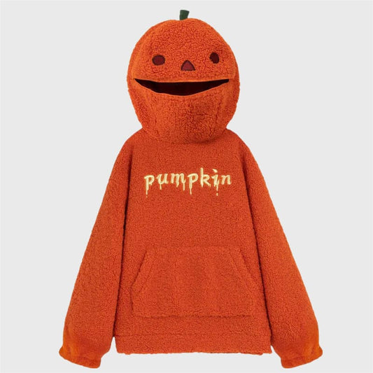 Funny Pumpkin Embroidery Pocket Sweatshirt Hoodie