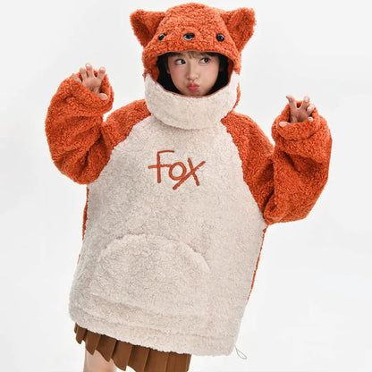 Kawaii Fox Letter Embroidery Loose Hoodie